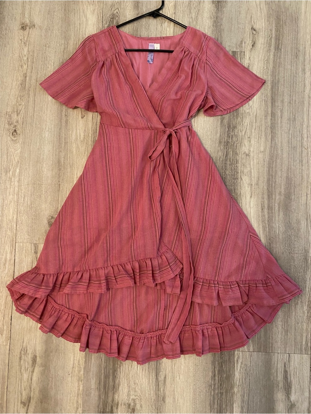 Francesca's Collections Alya Mauve Striped Wrap Mini Dress Linen Blend Sz Small